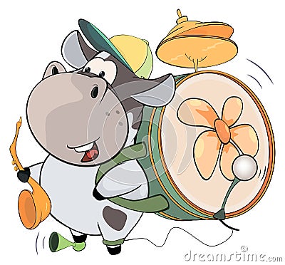 A cow one-man band. Cartoon Vector Illustration