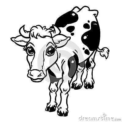 Cow parody look big eyes contour illustration coloring stands looking Cartoon Illustration