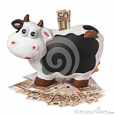 Cow Piggybank 50 Euro Banknotes Isolated Stock Photo