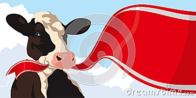 Cow with red ribbon Vector Illustration