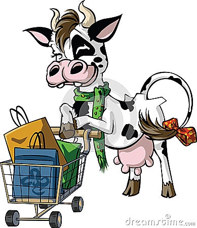 Cow Shoppers Vector Illustration