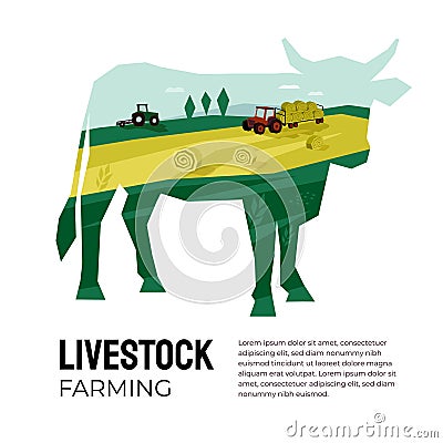 Cow silhouette with farmland inside Vector Illustration