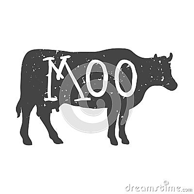 Cow Silhouette with Moo Text. Vector Vector Illustration