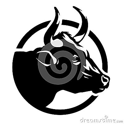 Cow silhouette, round shape logo. Vector illustration. Vector Illustration