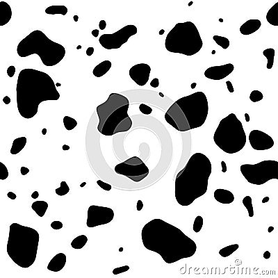 Cow skin. Dalmatians dog spots. animal skin seamless pattern. Black and white. Animal print texture. Vector background. Vector Illustration