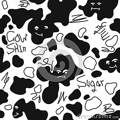 Cow skin texture, black and white spot repeated seamless pattern. Animal print stains. Vector Vector Illustration