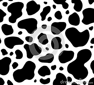 Cow texture pattern repeated seamless black and white animal jungle print spot skin fur Vector Illustration