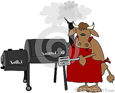 Cow Using A Smoker Cartoon Illustration