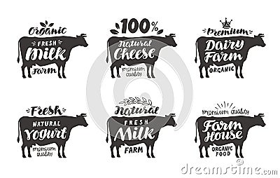 Cow. Vector set food labels, badges and icons. Vector Illustration