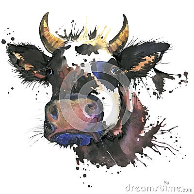 Cow watercolor graphics. cow animal illustration Cartoon Illustration