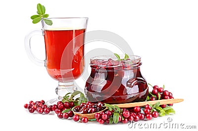 Cowberry jelly and tea Stock Photo