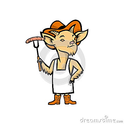 Cowboy Billy Goat Barbecue Chef Mascot Cartoon Illustration