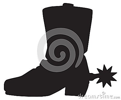 Cowboy Boot with Spur in Silhouette Vector Illustration