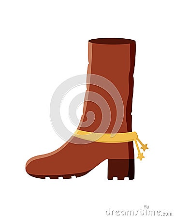 Cowboy boot with spurs, vector doodle illustration. Western concept icon isolated on a white background Vector Illustration