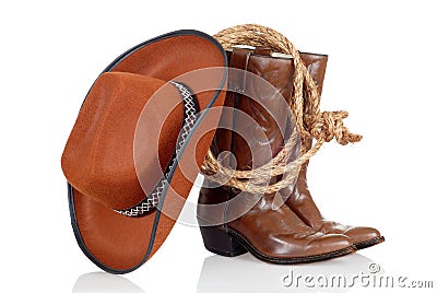 Cowboy boots hat and lasso Stock Photo