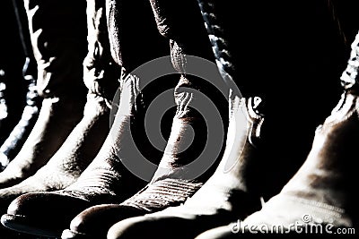 Cowboy Boots Lined Up Stock Photo