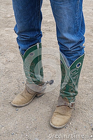 Cowboy Boots, Ranch Hand, Spurs Stock Photo