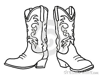 Cowboy boots. Vector graphic hand draw illustration isolated on white for design Vector Illustration
