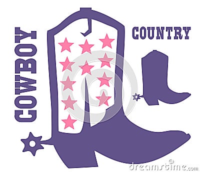 Cowboy boots with Wild West stars decoration. Vector color illustration of Cowboy boot silhouette for design or print Vector Illustration