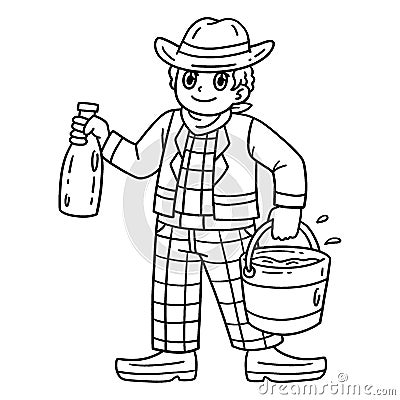 Cowboy Carrying Bucket of Cow Milk Isolated Vector Illustration
