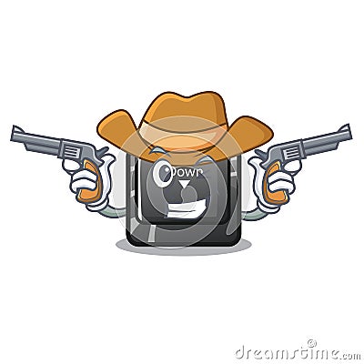 Cowboy character page down button installed computer Vector Illustration