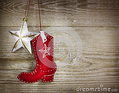 Cowboy christmas background on wood texture Stock Photo