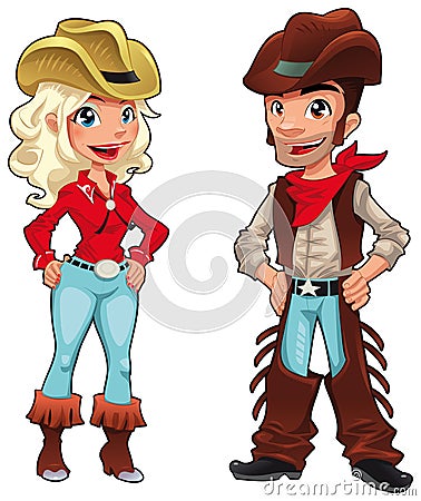 Cowboy and cowgirl. Vector Illustration