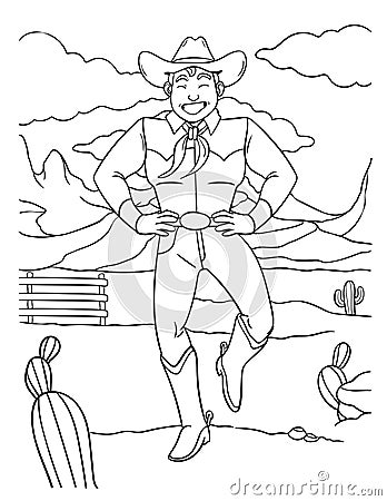 Cowboy Dance Coloring Page for Kids Vector Illustration