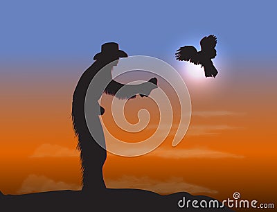 Cowboy with Eagle Vector Illustration