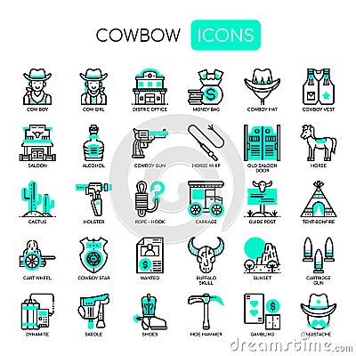 Cowboy Elements , Pixel Perfect Icons Vector Illustration