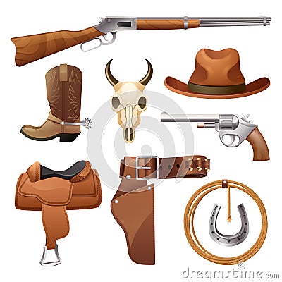 Cowboy Elements Set Vector Illustration