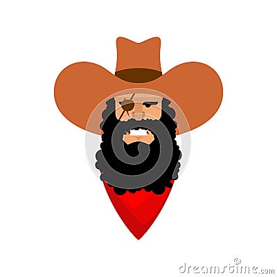 Cowboy face isolated. Wild west guy portrait. Western head Vector Illustration