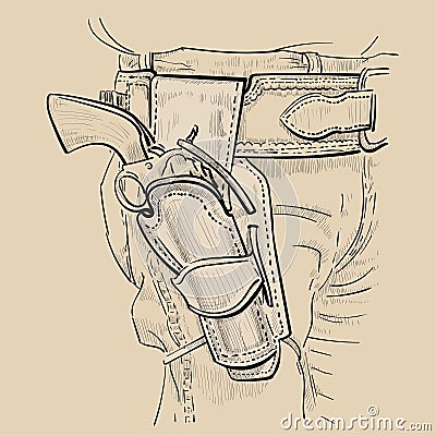 Cowboy fast draw holsters with Revolver Colt Model 1873 Single Action Army. Western Gunfighters Rig and revolver Vector Illustration