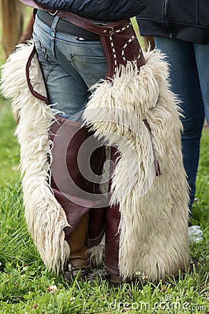 Cowboy furry chaps closeup in Ecuador Editorial Stock Photo