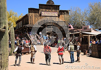 Cowboy Gunfighters at Goldfield Ghost Town Editorial Stock Photo