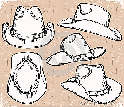 Cowboy hat collection on white for design Vector Illustration
