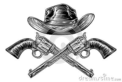 Cowboy Hat and Crossed Guns Vector Illustration