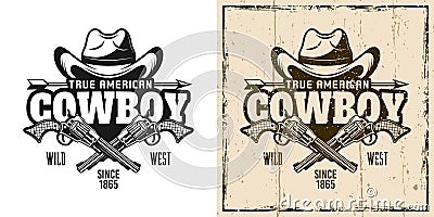Cowboy hat and crossed pistols vector emblem Vector Illustration
