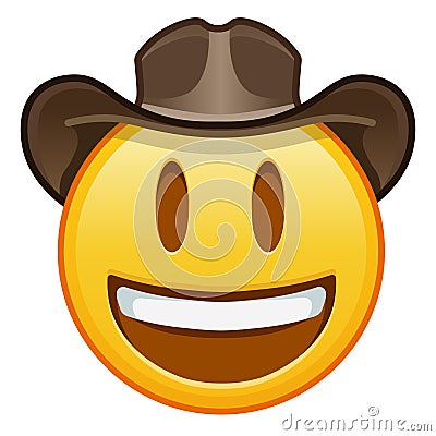 Cowboy hat face Large size of yellow emoji smile Vector Illustration