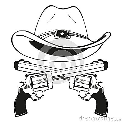 Cowboy hat with a pair of crossed guns Vector Illustration