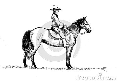 Cowboy on a horse Cartoon Illustration