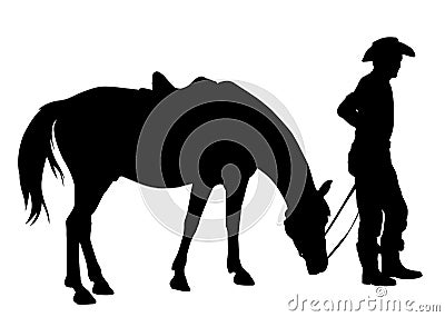 Cowboy with his horse Vector Illustration