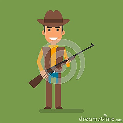 Cowboy holding gun and smiling Vector Illustration