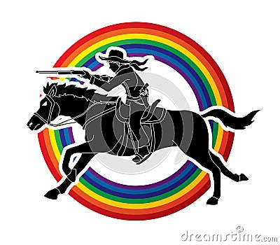 Cowboy on horse, aiming rifle graphic vector Vector Illustration