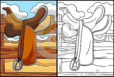 Cowboy Horse Riding Saddle Coloring Illustration Vector Illustration