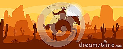 Cowboy on horse sticker colorful Cartoon Illustration