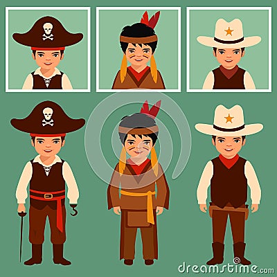 Cowboy, indian and pirate Vector Illustration