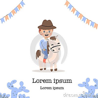 cowboy kids party banner or poster, invitation Vector Illustration