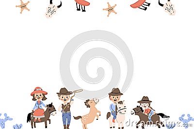 cowboy kids party cartoon background with boys and girls Vector Illustration