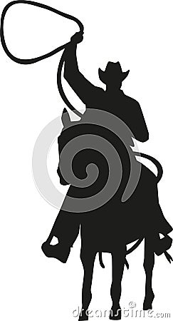 Cowboy with lasso on a horse silhouette Vector Illustration
